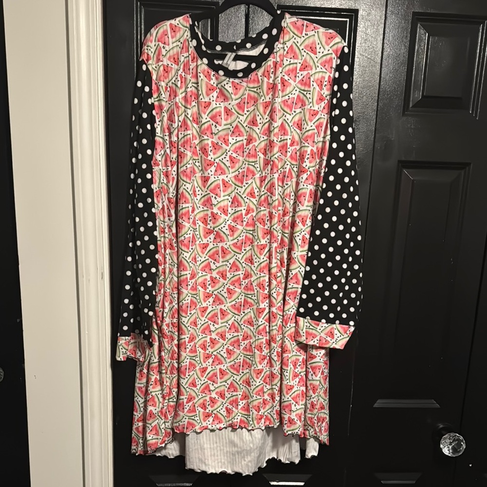 Watermelon Print Shirt with Polka Dot Sleeves